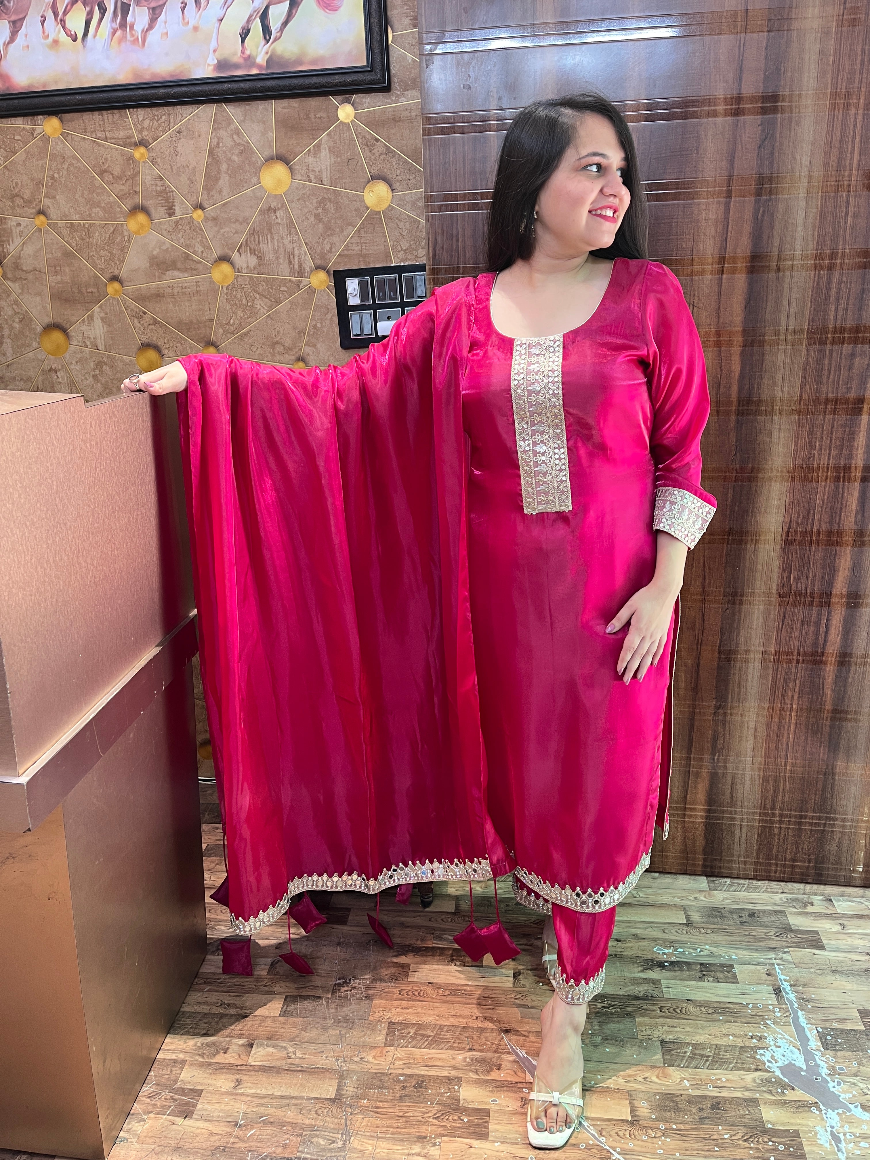 Magenta Mirror Work Suit