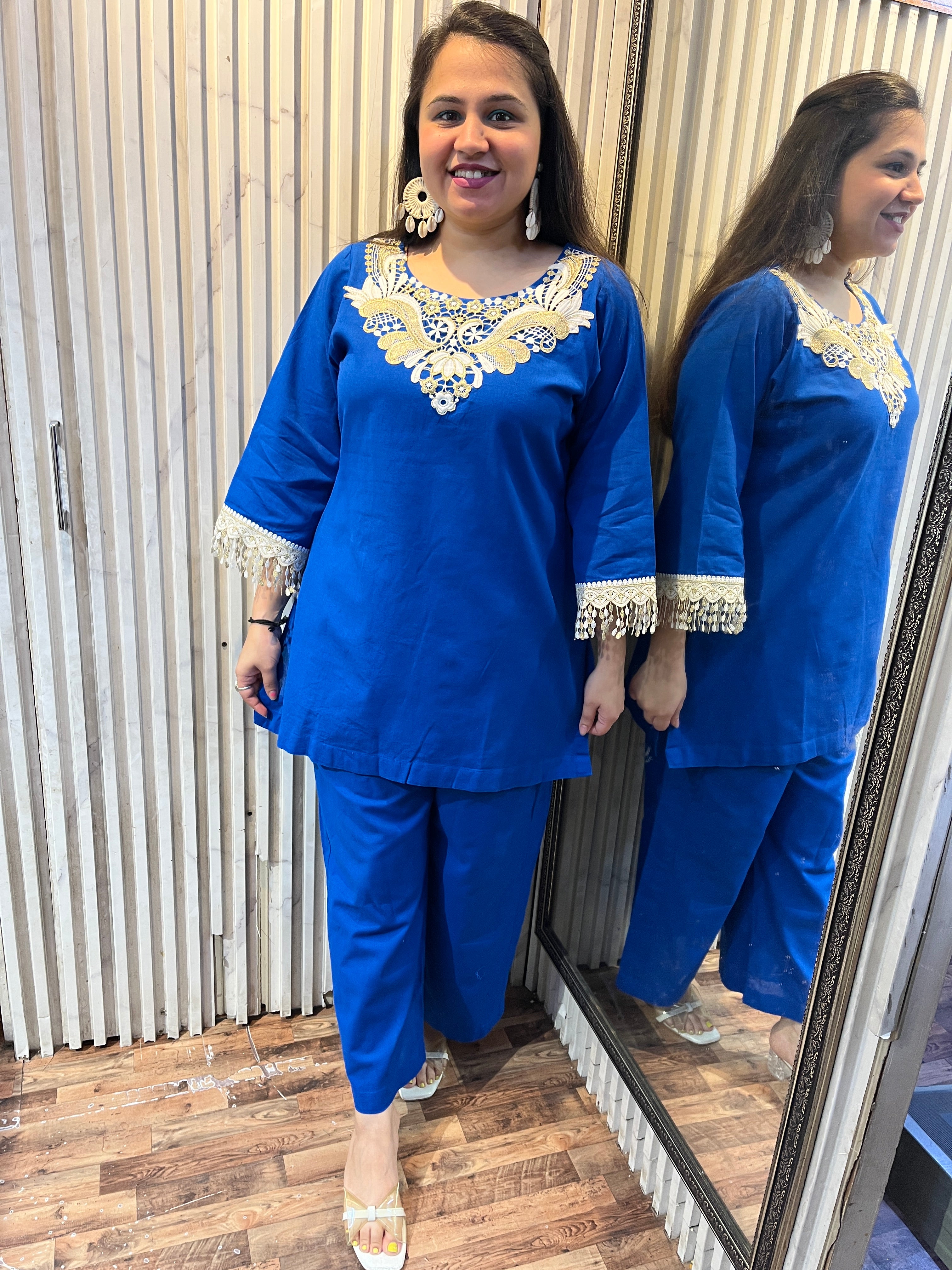 Blue Golden Linen Coord