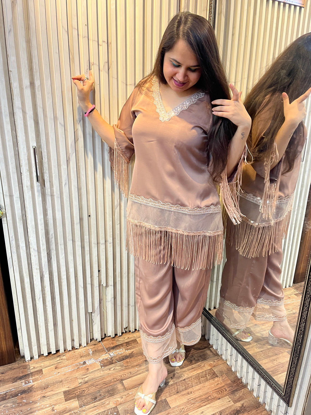 Rose Gold Ocean Georgette Fringes Coord