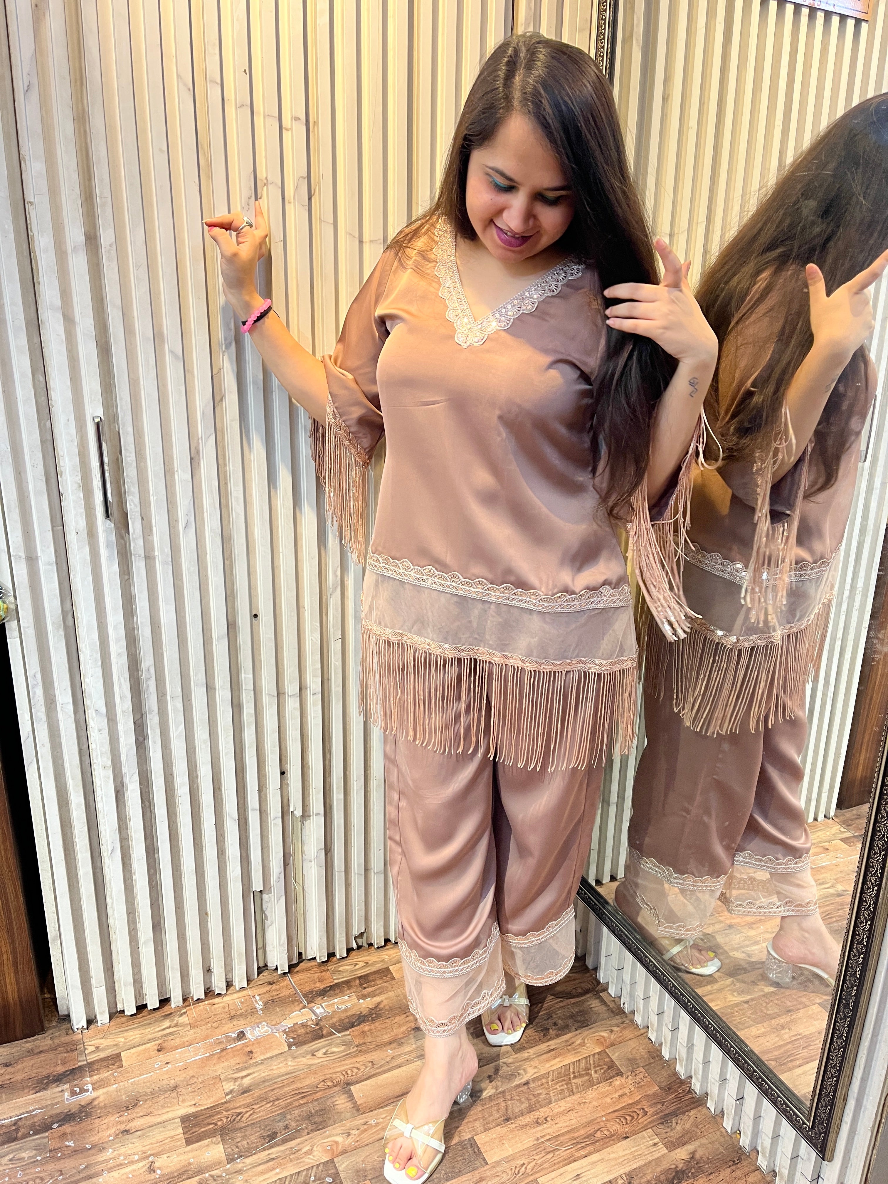 Rose Gold Ocean Georgette Fringes Coord
