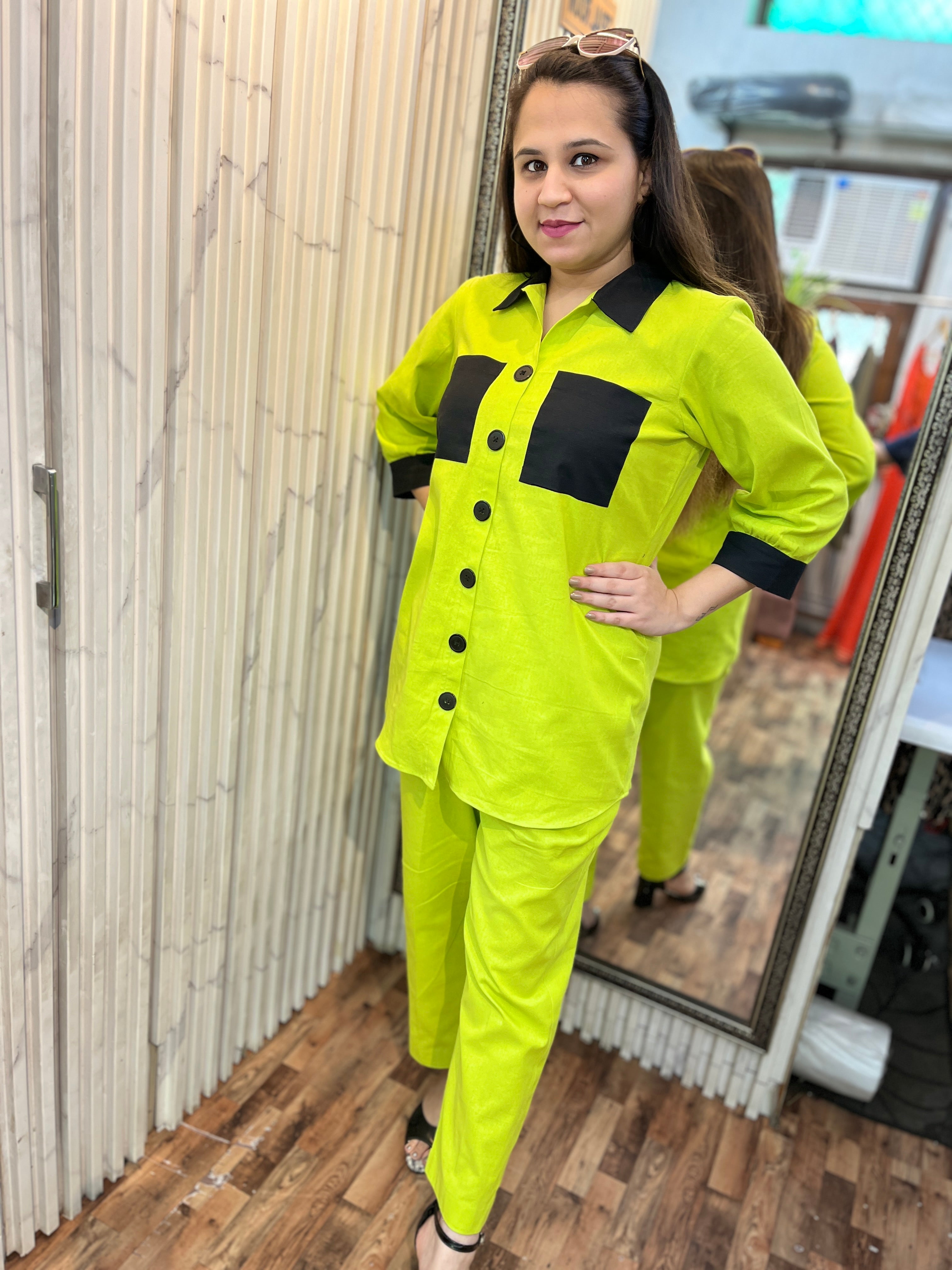 Linen Lime Green Black Coord