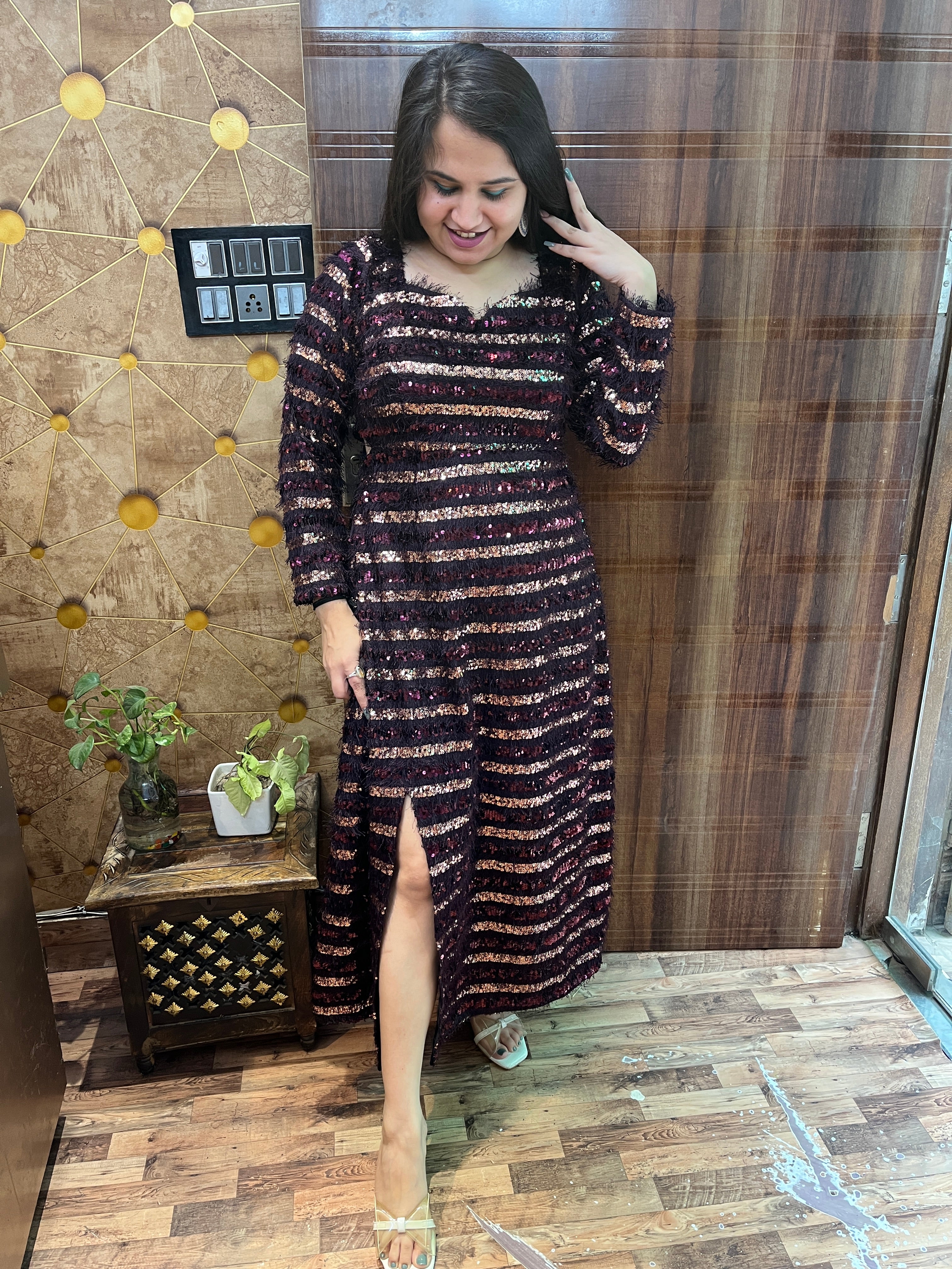 Fringes Sequins A-Line Long Dress