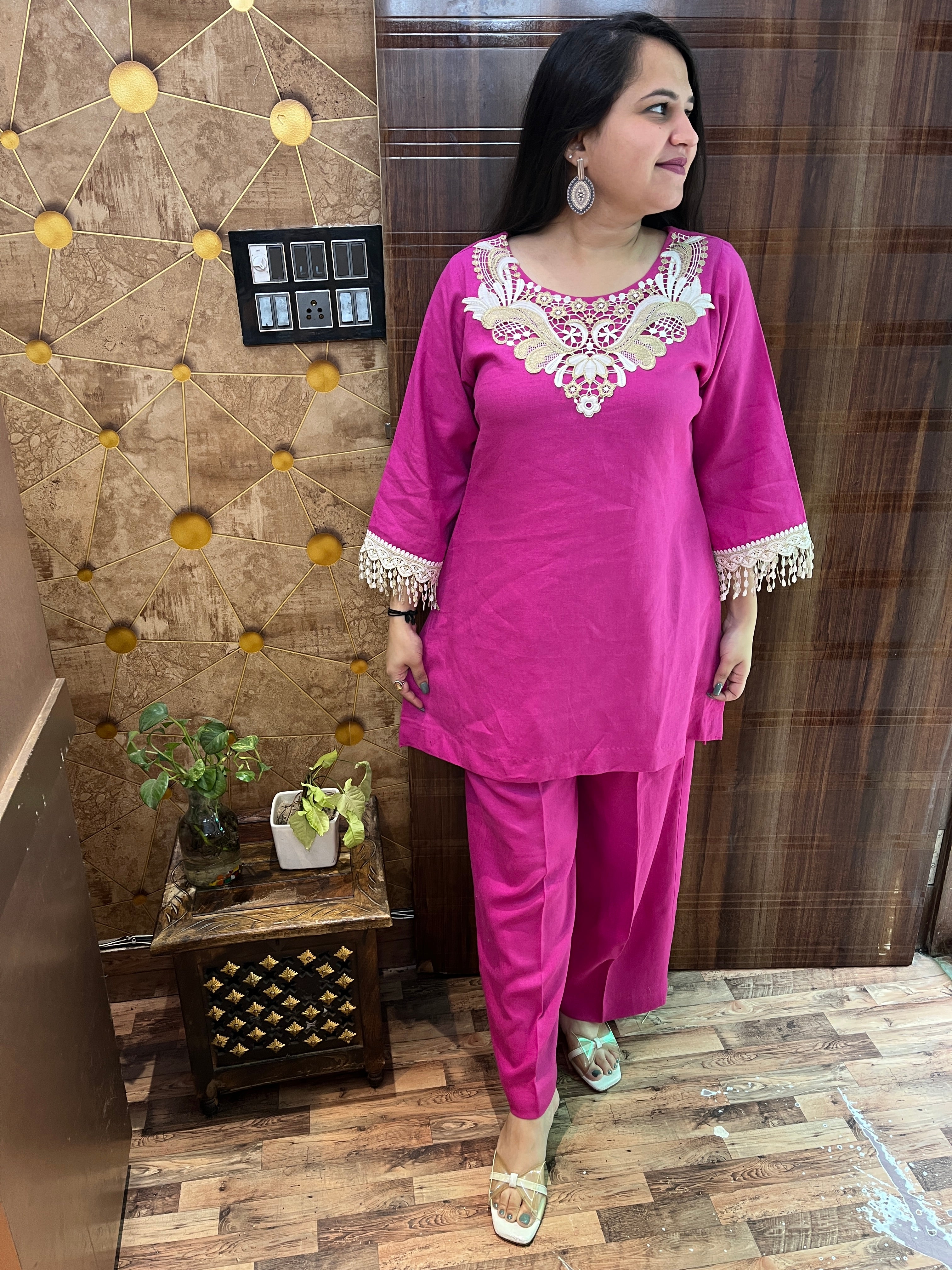 Linen Golden Neck Coord Set