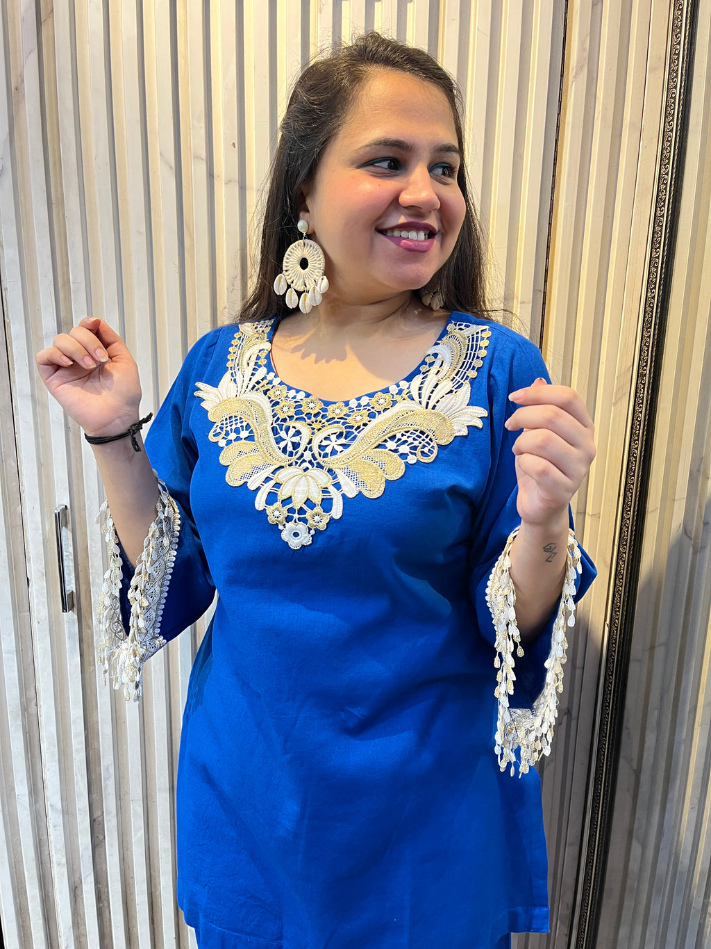 Blue Golden Linen Coord