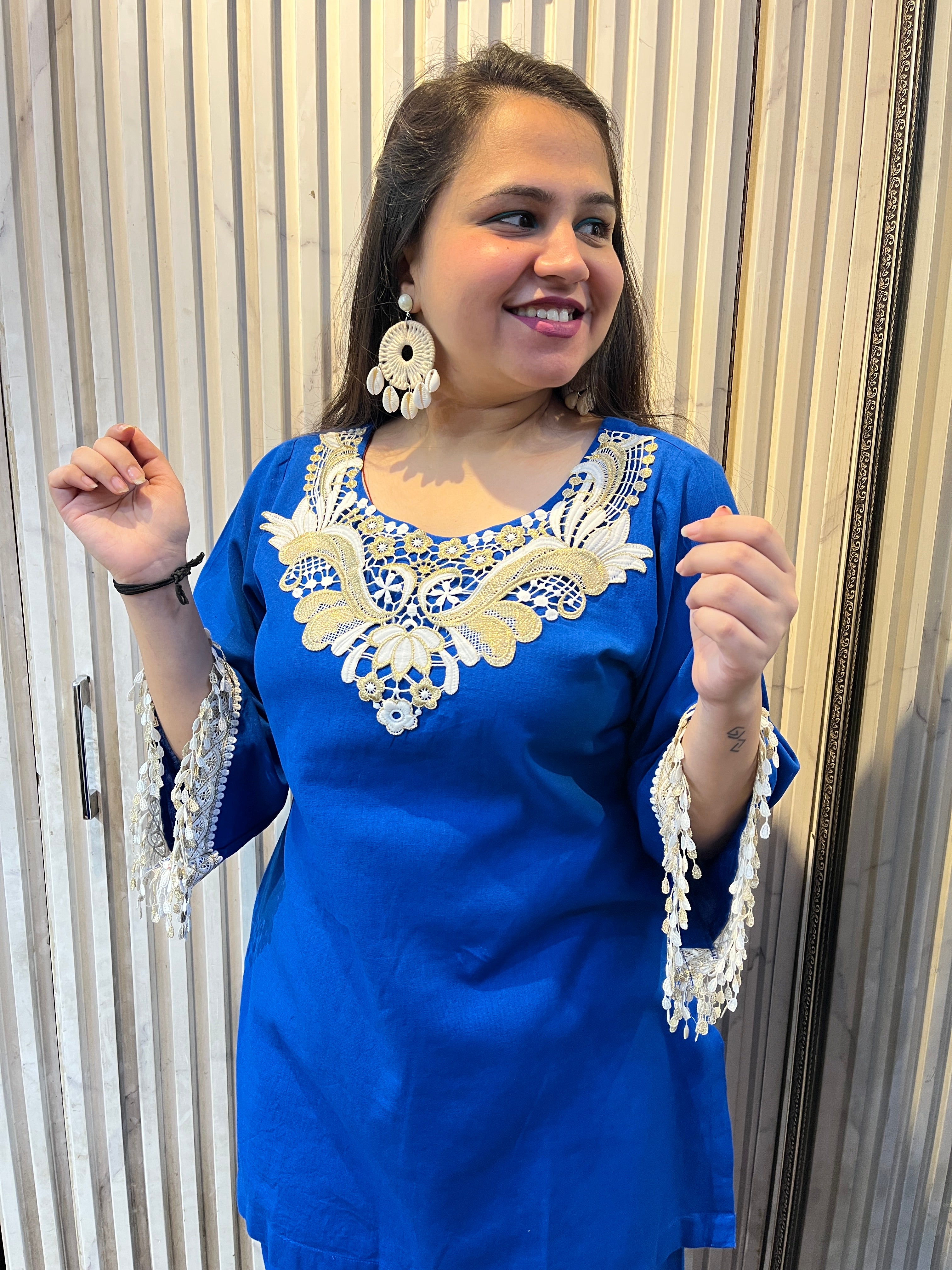 Blue Golden Linen Coord