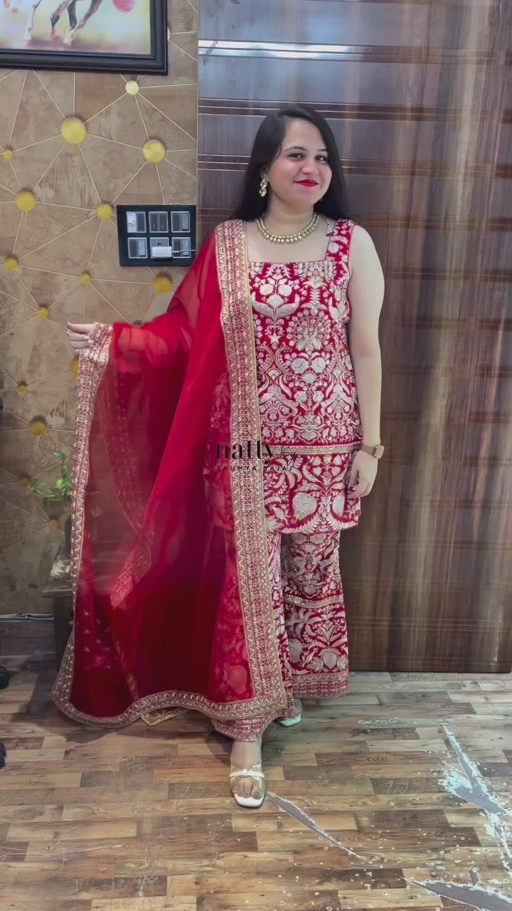 Red Georgette Heavy Embroidered Suit