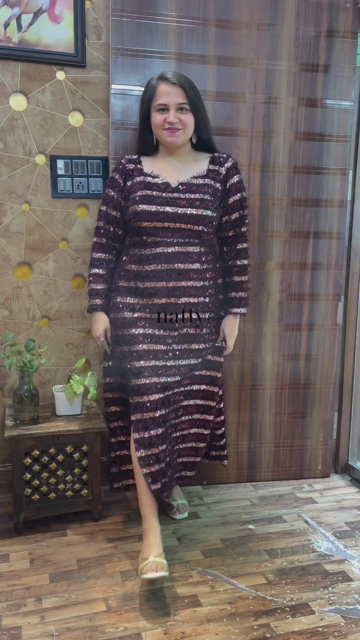 Fringes Sequins A-Line Long Dress