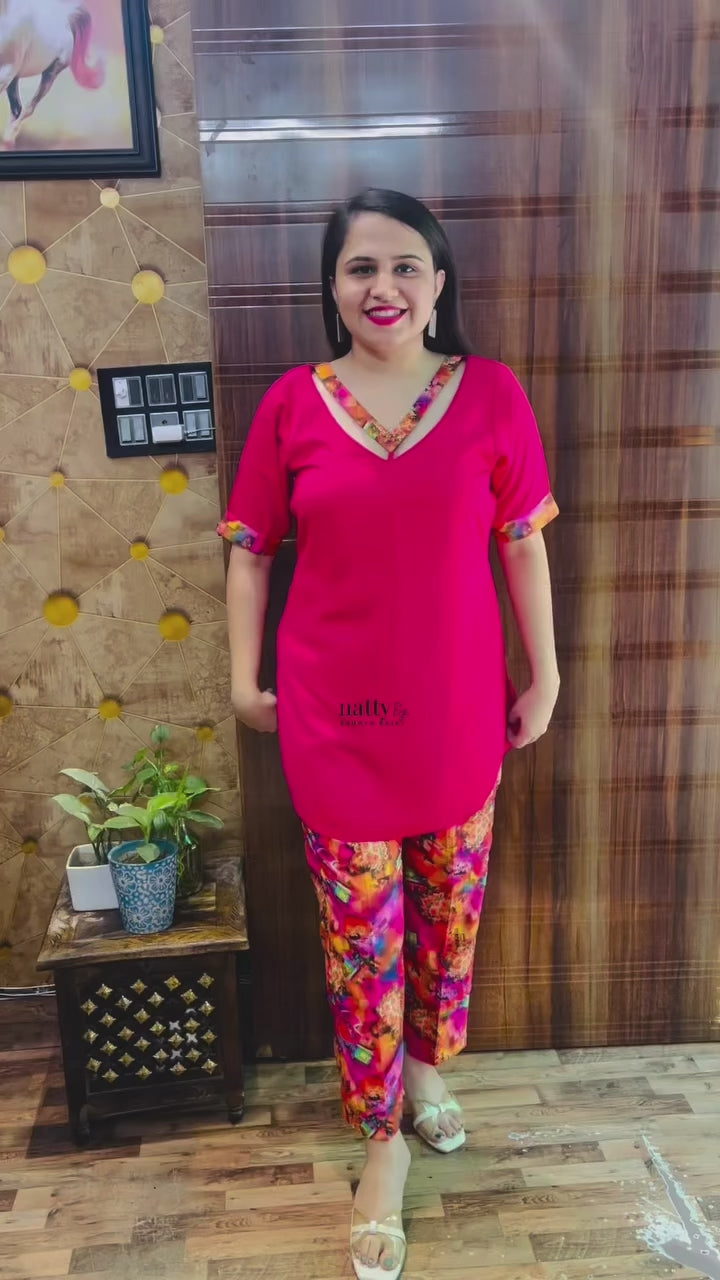 Pink Kurta Coord with Abstract Pants