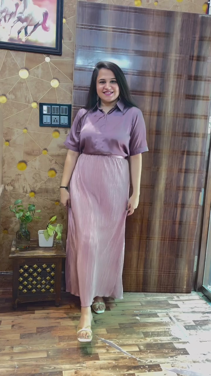 Satin Top Pleated Skirt Coord Set