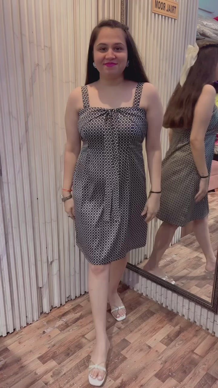 Satin Abstract Print Short Dress