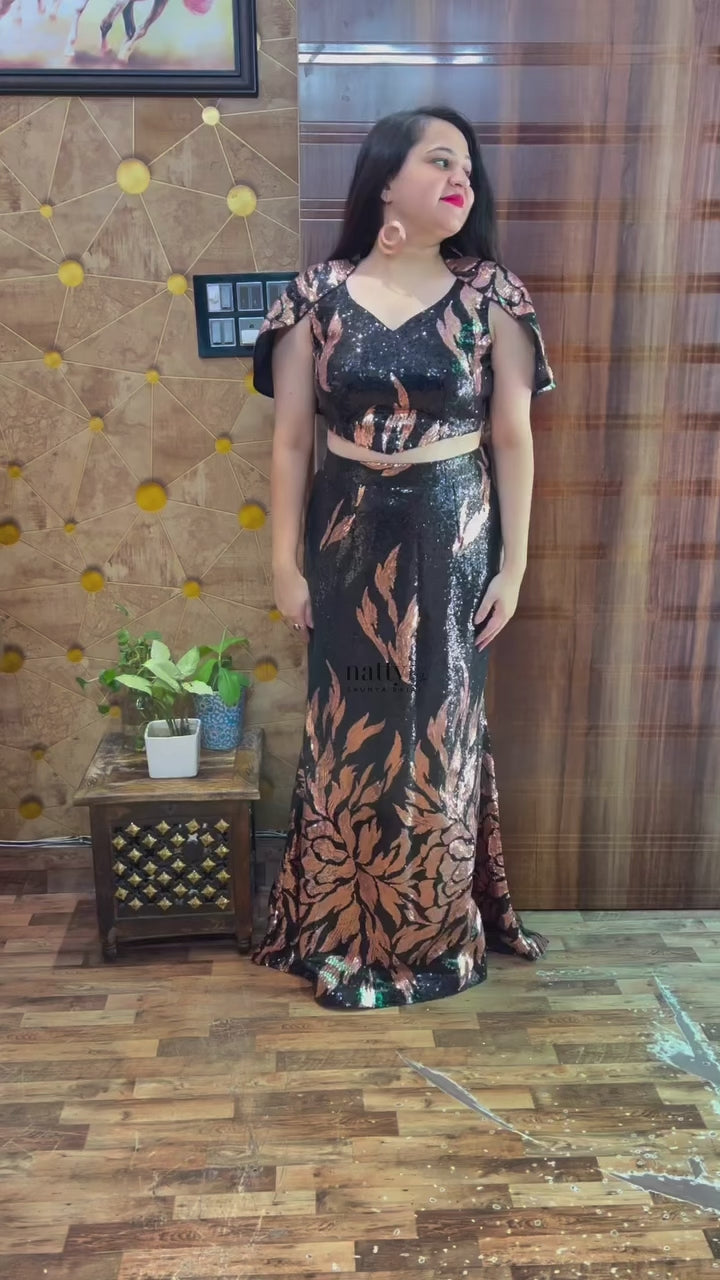 Sequins Fish-cut Skirt Coord
