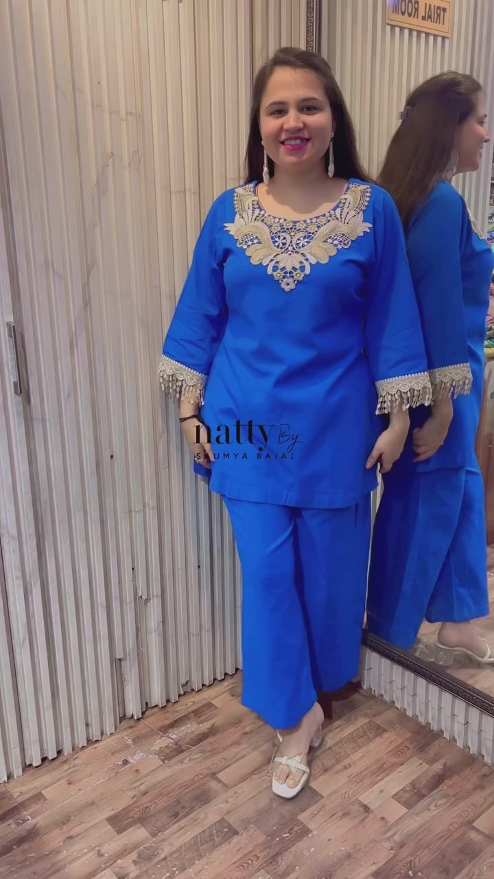 Blue Golden Linen Coord