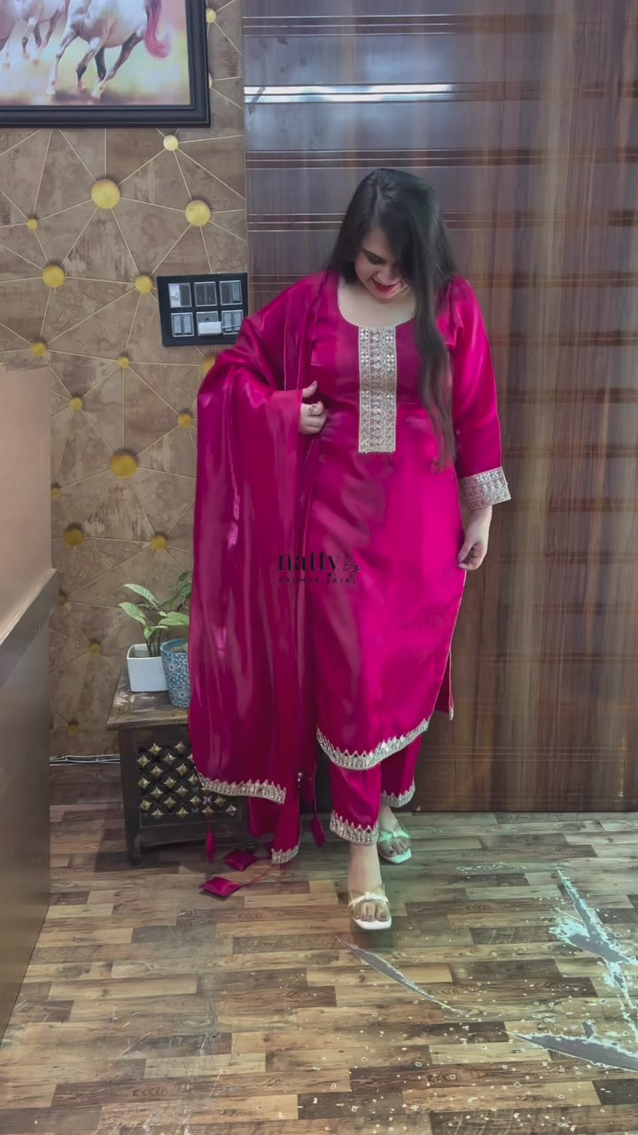 Magenta Mirror Work Suit