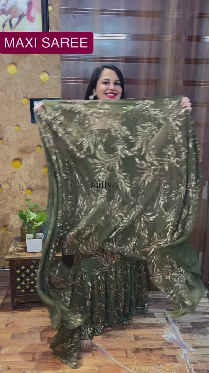Olive Sequins Maxi Saree