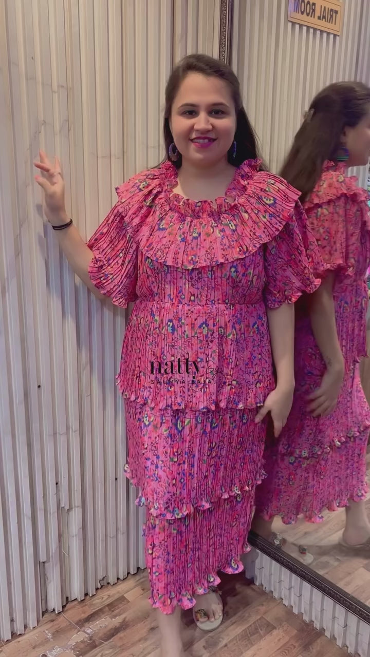 Pink Layered Pleated Maxi Dress