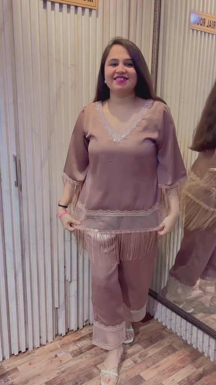 Rose Gold Ocean Georgette Fringes Coord