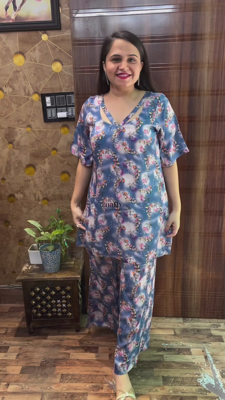 Greyish Purple Printed Coord