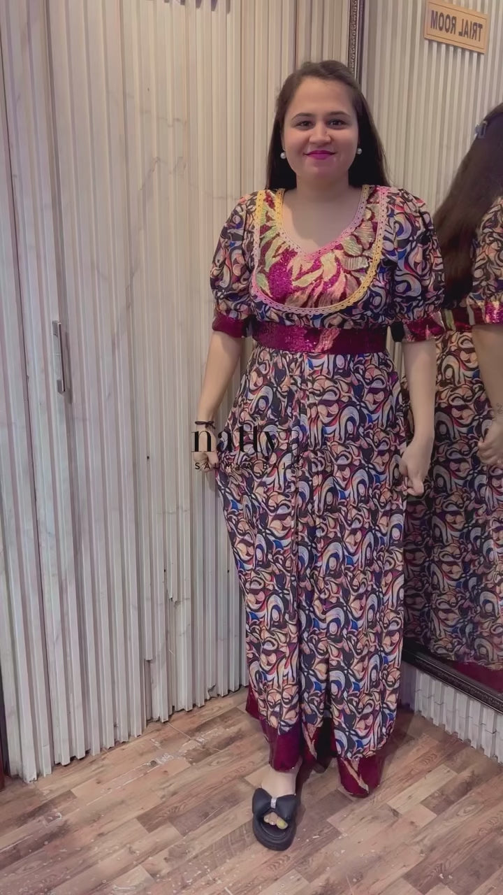 Double Georgette Sequins Drape Maxi Dress